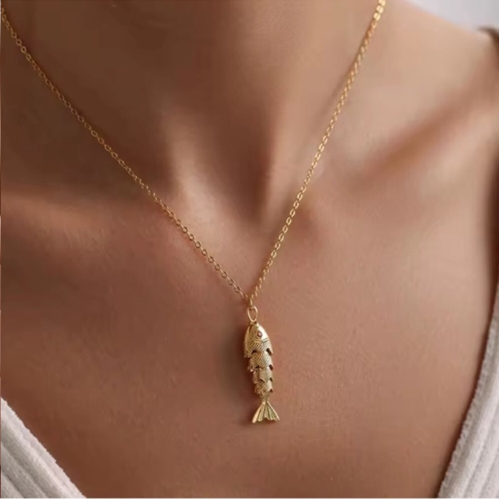 New! 24k Gold Fish Pendant Necklace